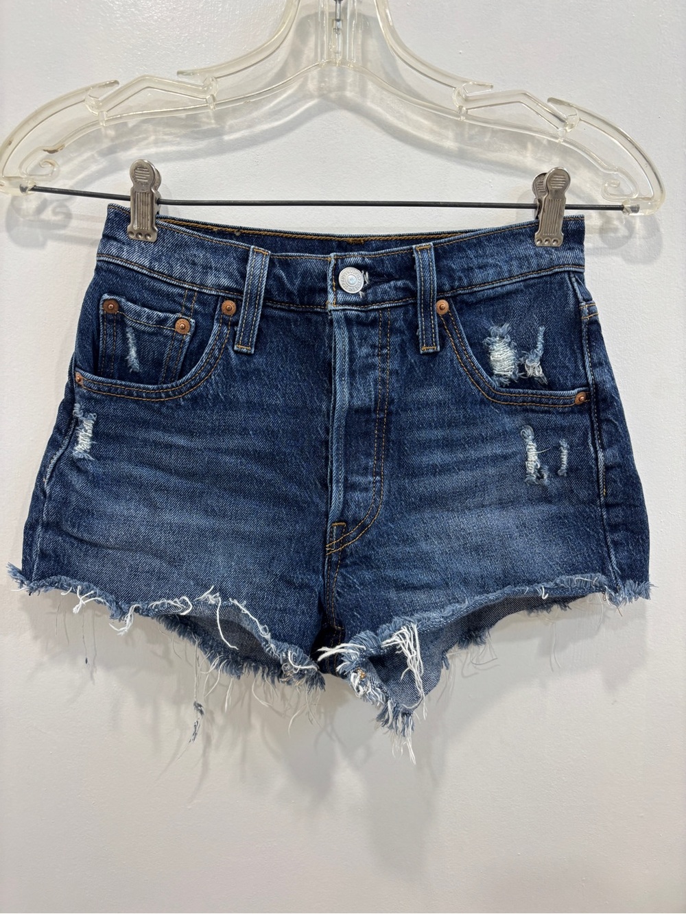 Levi's 501 Jean Shorts - Dark Blue Distressed